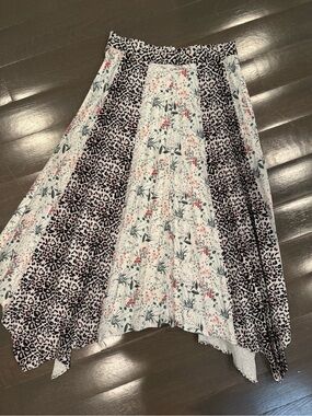Candie's White Floral and Pink Leopard Asymmetrical Midi Skirt